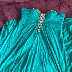 Elegant teal blue floor length dress